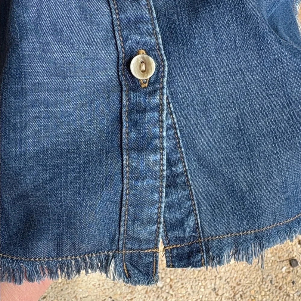 cloth & stone small Denim look collared shirt dress button down frayed pockets - Picture 4 of 15